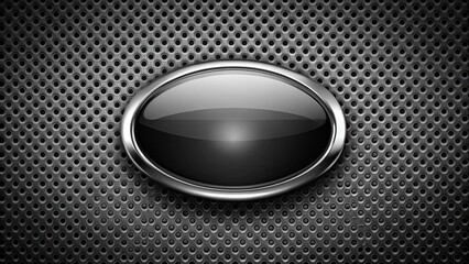 Sleek Black Oval Button on a Perforated Metallic Surface, Ideal for Modern Technology or Industrial Designs