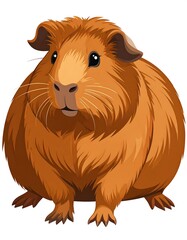 A cute, cartoonish depiction of a guinea pig. It is brown with a light brown nose and ears. It has whiskers and wide eyes