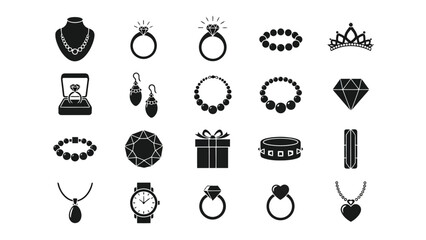 Collection of elegant jewelry icons and luxury accessories