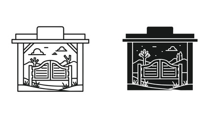 Simple gate illustration in day and night