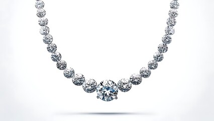 Obraz premium Elegant diamond necklace, showcasing varying sized, round-cut stones in an arc shape, suspended against a bright white background