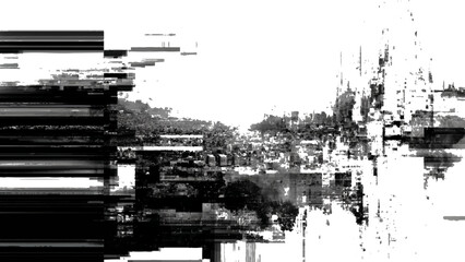 Fototapeta premium Abstract black and white distorted image with hints of landscape features