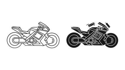 Motorcycle graphic illustration with outline and fill