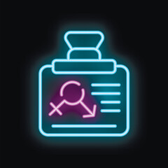 Obraz premium Neon sign representing a document about gender studies with male and female symbols and graphic analysis