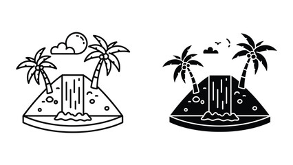 Tropical island waterfall landscape vector illustration