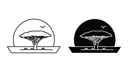 Beautiful tree silhouette logo design with bird