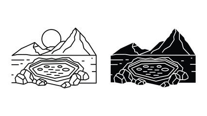 Turtle swimming near mountainous landscape in two different styles