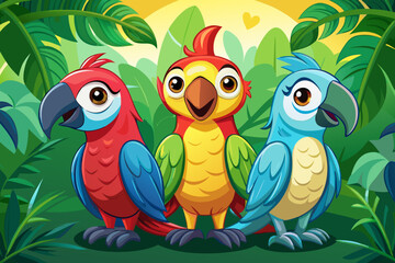 A happy cartoon parrot illustrated with bright colors and smooth vector lines, perfect for tropical themes, kids content, and fun branding projects.