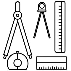  Measuring tools set tape measure ruler caliper line art illustration 