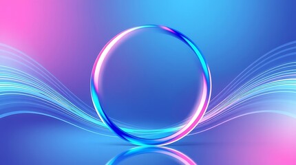 Abstract 3d background wallpaper with glass holographic transparent circle ring pattern. Crystal circular lines with rainbow light gradient, render digital graphic design tech banner