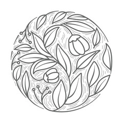 Botanical Bloom Line Art Circle Vector