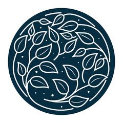 Navy Blue Botanical Vector Medallion