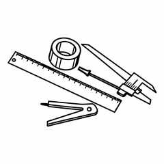  Measuring tools set tape measure ruler caliper line art illustration 
