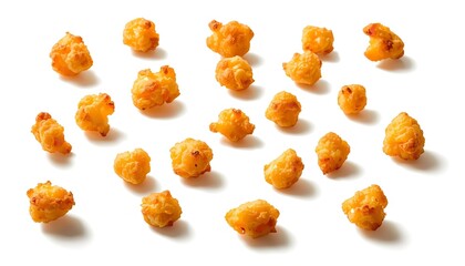 A plate of crispy golden popcorn on a white background