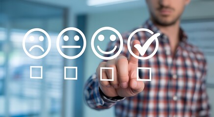 Customer chooses a positive smiley face rating on a survey