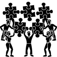 Silhouette of puzzle pieces connecting, team concept vector isolated on White Background