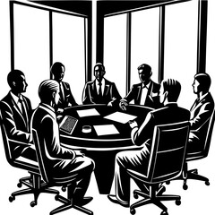 Silhouette business meeting in office, corporate vector isolated on White Background