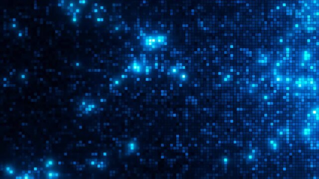 Abstract blue glowing pixelated background with shimmering lights. Ideal for technology, digital art, and futuristic themes