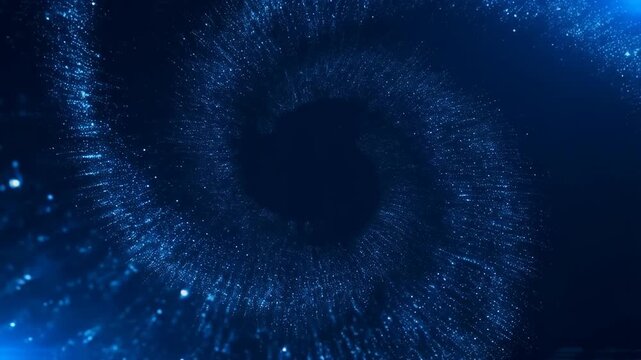 Abstract swirling blue particles creating a mesmerizing vortex effect. Ideal for technology, science, and digital themes in video projects