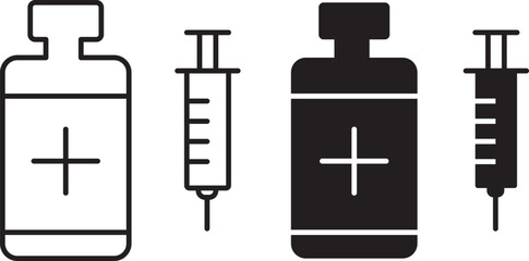 Vaccination icon collection in black. Insulin icon vector simple design. Set of medical syringe icons. Vaccination icon design for signs, logo, apps. Vaccination on transparent background
