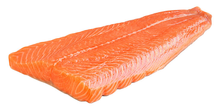 Raw salmon fillet&nbsp; isolated on white background. Salmon, trout, red fish steak close up. Seafood diet