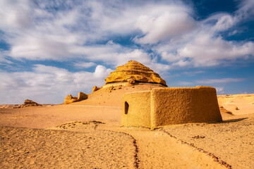 Landscape view with traditional building, Wadi Hitan, Egypt © Martin M303