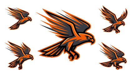 Powerful Flying Hawk and Falcon Mascot Logo Collection for E-sports and Sports Team Branding