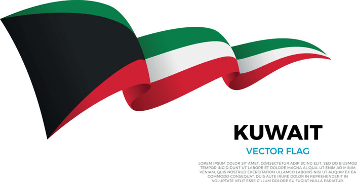 Flag of Kuwait. Kuwaiti and Arab and Islamic Culture. Shining flag with realistic shadows waving in three layers. The elegant curves and realistic shading create a sense of motion