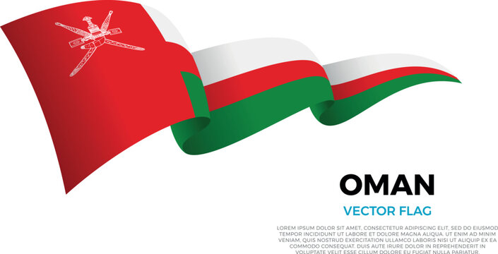 Flag of Oman. Omani and Asian Culture. Shining flag with realistic shadows waving in three layers. The elegant curves and realistic shading create a sense of motion