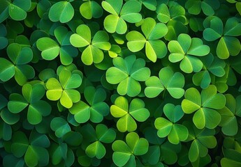A vibrant close-up of lush green clover leaves, creating a rich tapestry of nature's beauty.