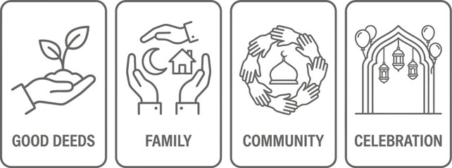 Ramadan educational flashcards for children vector illustration set