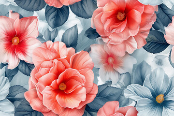 Bright and colorful seamless floral pattern with various blooms