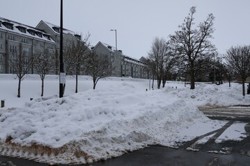 Aberdeen Scotland 6 January 2026 Winter Large Snow Pile On Snow-Covered Car park 