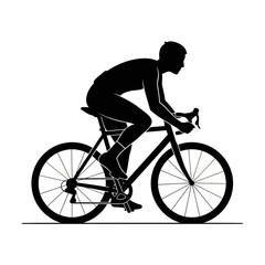 Obraz premium Silhouette graphic of a cyclist riding a road bike showcasing fitness sport and healthy lifestyle in a minimalist black and white design emphasizing speed and endurance