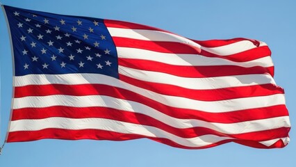American flag waving in the wind against clear blue sky