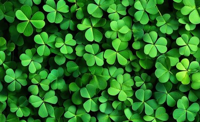 A lush green background filled with vibrant clover leaves, symbolizing luck and nature's beauty.
