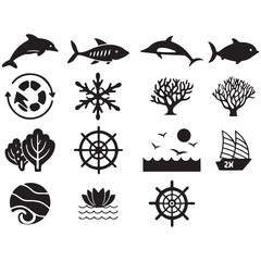 Maritime Heritage and Aquatic Biodiversity Iconography Icon set 