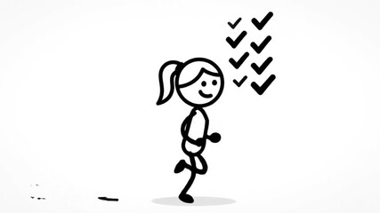 Stick figure character achieving multiple goals successfully demonstrating positive momentum and consistent habit formation through diligent daily effort towards a desired outcome