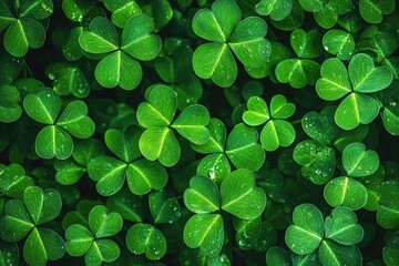 A lush, green patch of clovers, showcasing their vibrant leaves and natural beauty, creating a serene and lively atmosphere.