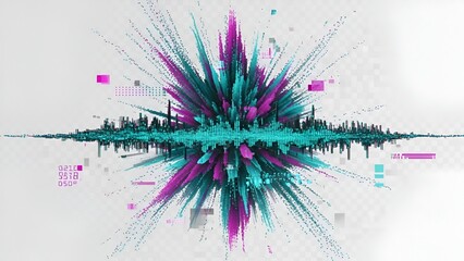 Abstract visual representation of data explosion in vibrant colors on transparent layer