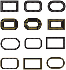 Circle, Roundabout and curve roadway parts of single and double roads. Transport icons. City road and highway top view. Aerial view of asphalt street and Road from above with footpaths and crossroads.