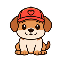 A charming cartoon puppy wearing a red cap with a heart, looking adorable and friendly