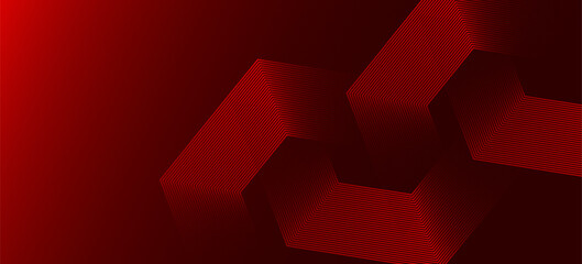 Abstract dark red background with hexagon lines. Vector illustration