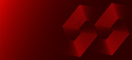Abstract dark red background with hexagon lines. Vector illustration