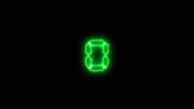 5 to 0 count down animation green glow color 4k video 60 fps