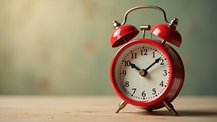Retro alarm clock ringing at morning, wake-up call concept, time management tool, daily routine starter, red bells shaking, early rising necessity