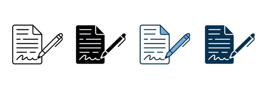Document Signing Icons for Agreement Contract and Legal Signature