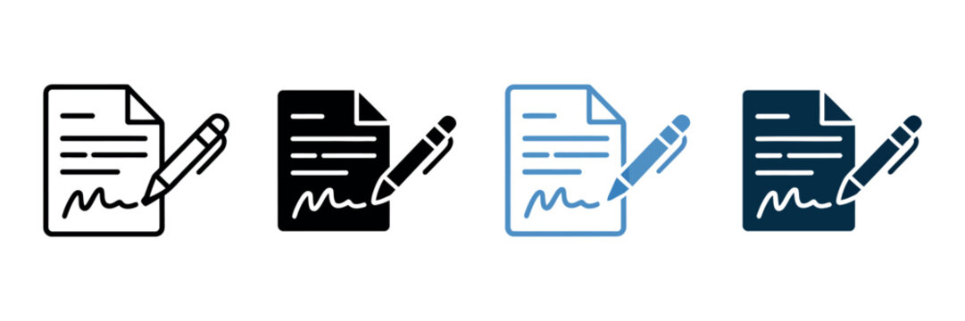 Document Signature Icon Symbols for Contract and Legal Paper