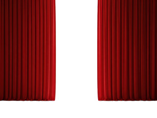 Theater red curtains backdrop for presentation and performance, isolated background