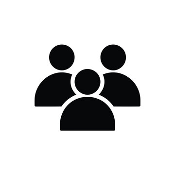 Simple black icon depicting a group of three people together